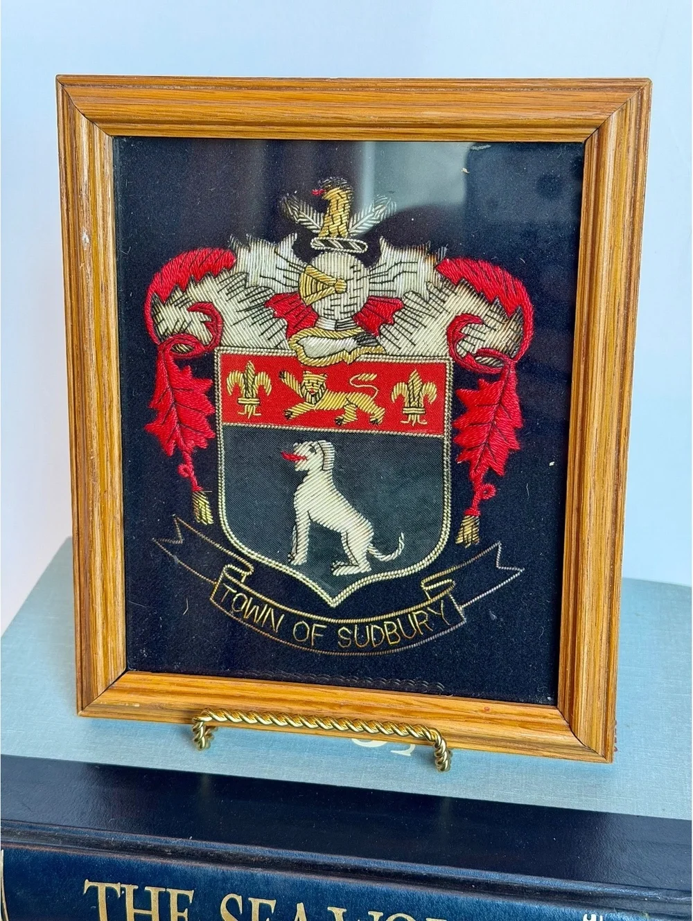 Vintage Town of Sudbury England Coat of Arms Embroidery Framed Wall Art